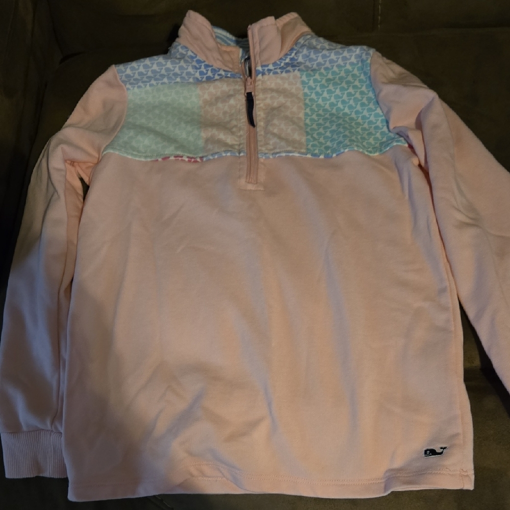 Vineyard Vines Kids Pink and Blue Patterned Quarter-Zip Sweatshirt